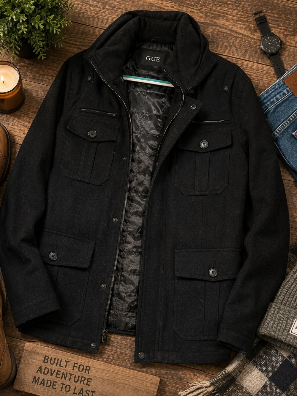 COZY AND WARM Guess Black Military Field Jacket
